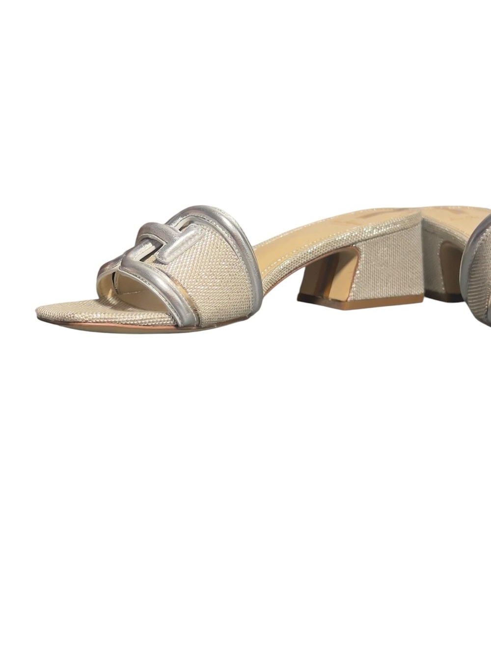 Sam Edelman WAYLON Silver Metallic Braided Strap Block Heel Mules - Picture 3 of 12